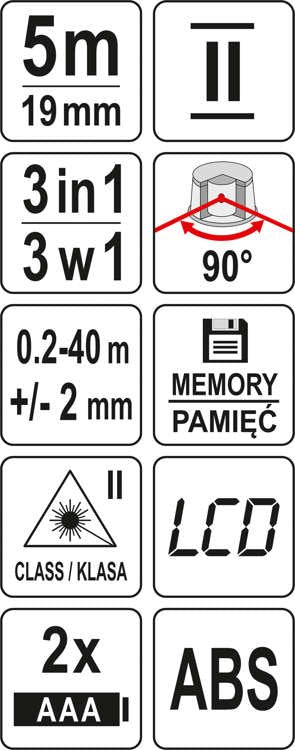 Lazerinis atstumo matuoklis 40 m | su rulete 5 m (YT-73122)