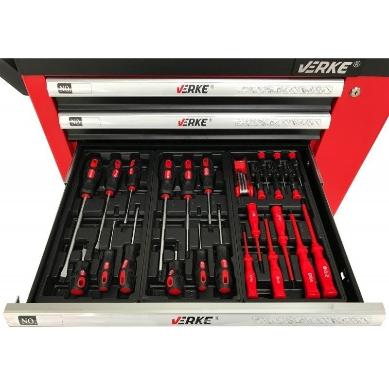 Įrankių spintelė ant ratukų | 7 stalčiai | 1 šoninės durys | su įrankiais (H7006)