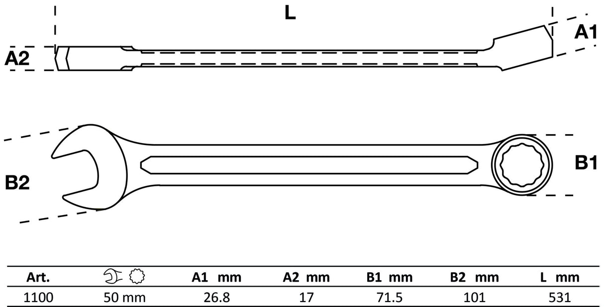Kombinuotas raktas | 50 mm (1100)