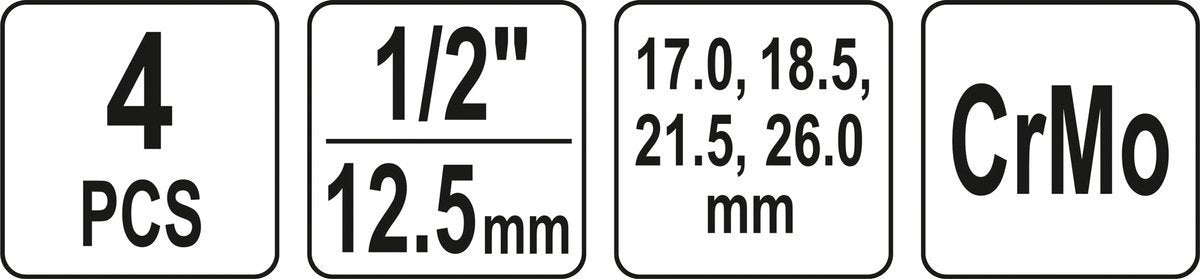 Набор длинных головок для повреждённых болтов | 17, 18.5, 21.5 и 26 mm | 4 шт.