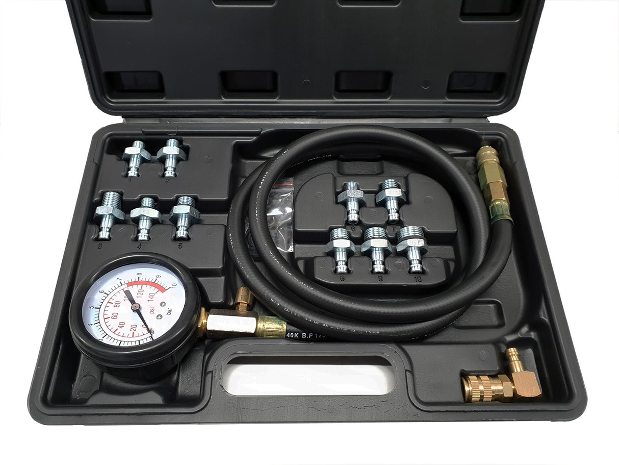 Tepalo slėgio / spaudimo matuoklis | su ilga žarna ir adapteriais (HS-A3453)