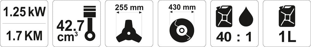 Žoliapjovė benzininė 42,7 CM3 1,25KW/1,7KM (YT-85000)