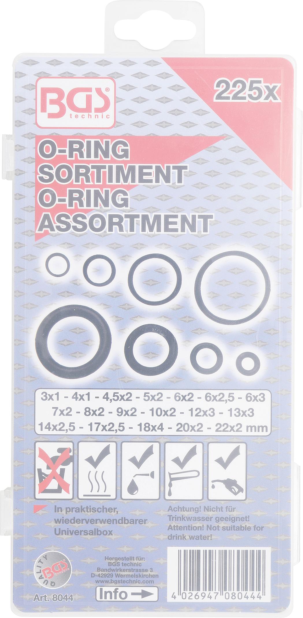 Guminių tarpinių / manžetų asortimentas | Acrylic (NBR) | Ø 3 - 22 mm | 225 vnt. (8044)