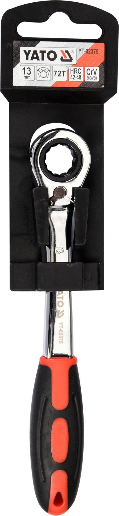 Raktas kilpinis lenktas su terkšle | reversinis | 13 mm (YT-02375)