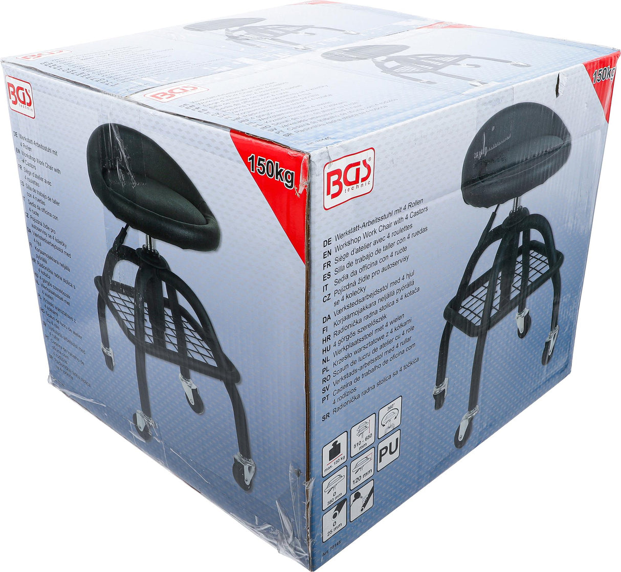 Autoserviso baro kėdė | su 4 ratukais | reguliuojamas aukštis | 540 - 680 mm (70145)