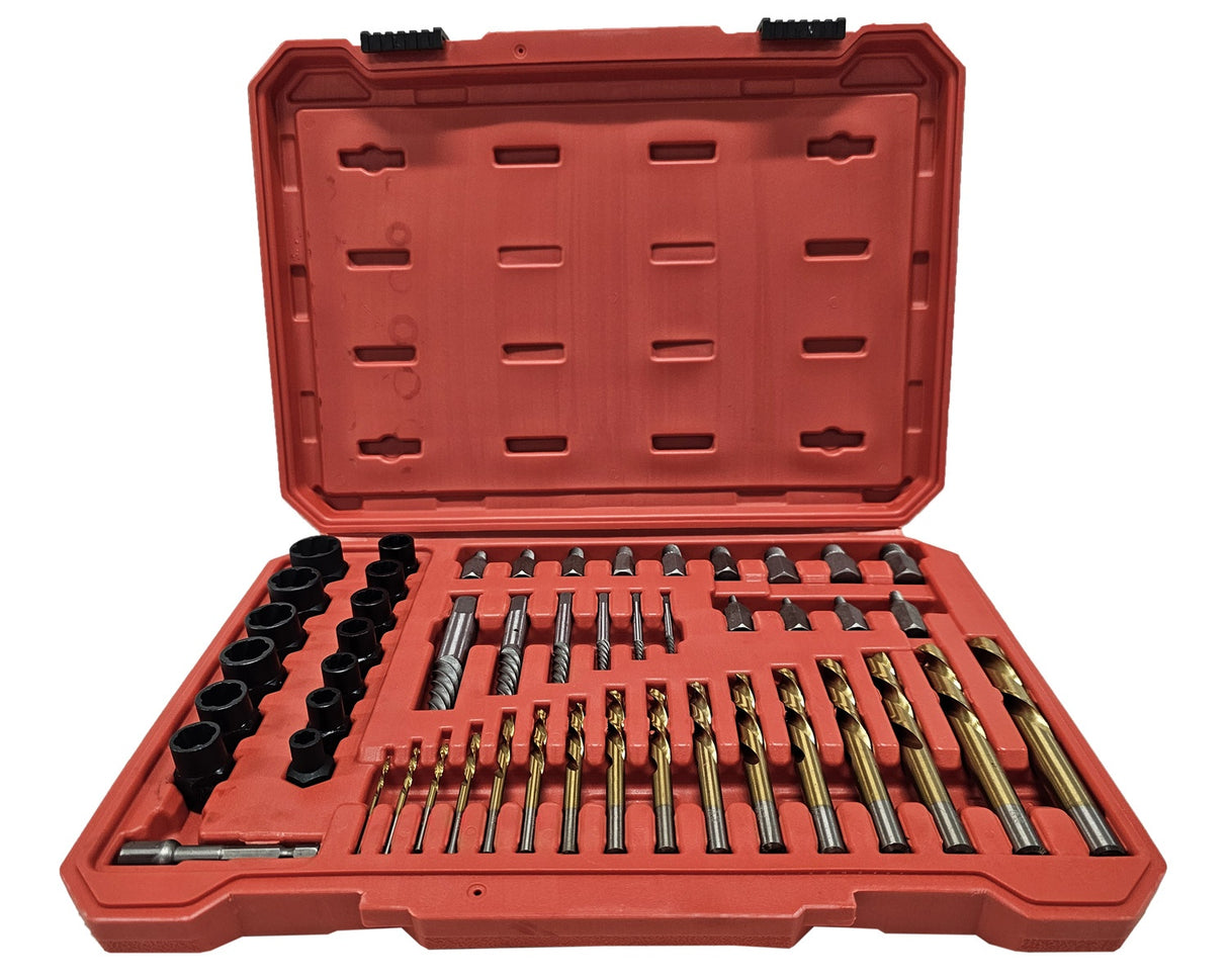 Varžtų ir veržlių ištraukimo rinkinys su kairiojo pjovimo grąžto komplektu | Cr-Mo | 49 vnt. (MT049)