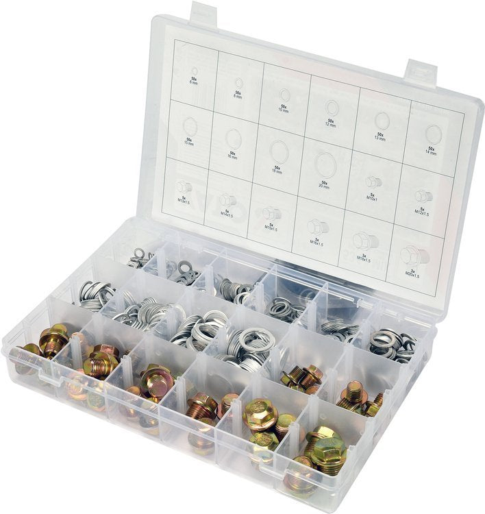 Karterio tepalo išleidimo varžtų ir aliuminių tarpinių rinkinys | 534 vnt. (YT-06862)