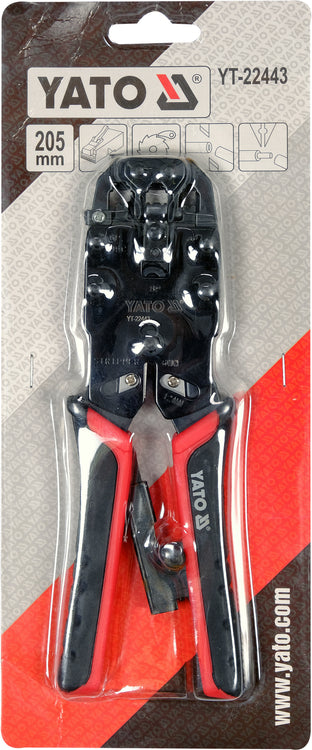 Replės su terkšliniu mechanizmu telefono ir tinklo antgalių užspaudimui | RJ45 RJ10 RJ11 (YT-22443)