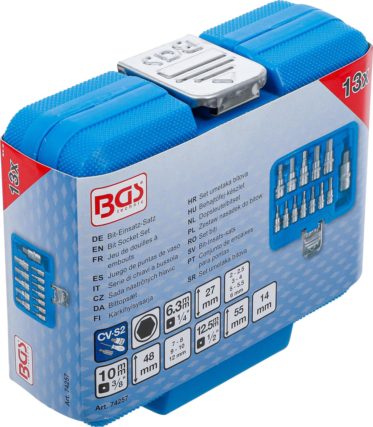 Antgalių rinkinys | 6.3 mm (1/4) / 10 mm (3/8") / 12.5 mm (1/2") | hex šešiakampis 2 - 14 mm | 13 vnt. (74257)