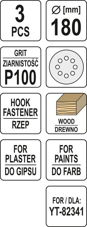 Šlifavimo popierius {velcro) apvalus | su skylėm | 180 mm / P100 | 3 vnt. (YT-83463)