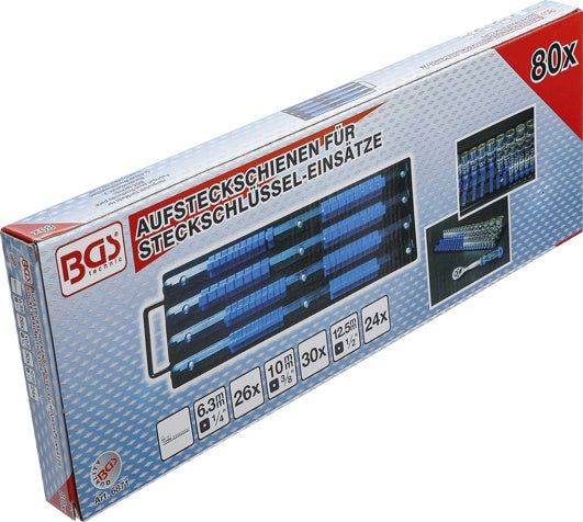 Galvučių laikiklis | su 80 klipų | 6,3 mm (1/4 ") | 10 mm (3/8") | 12,5 mm (1/2") (6871)