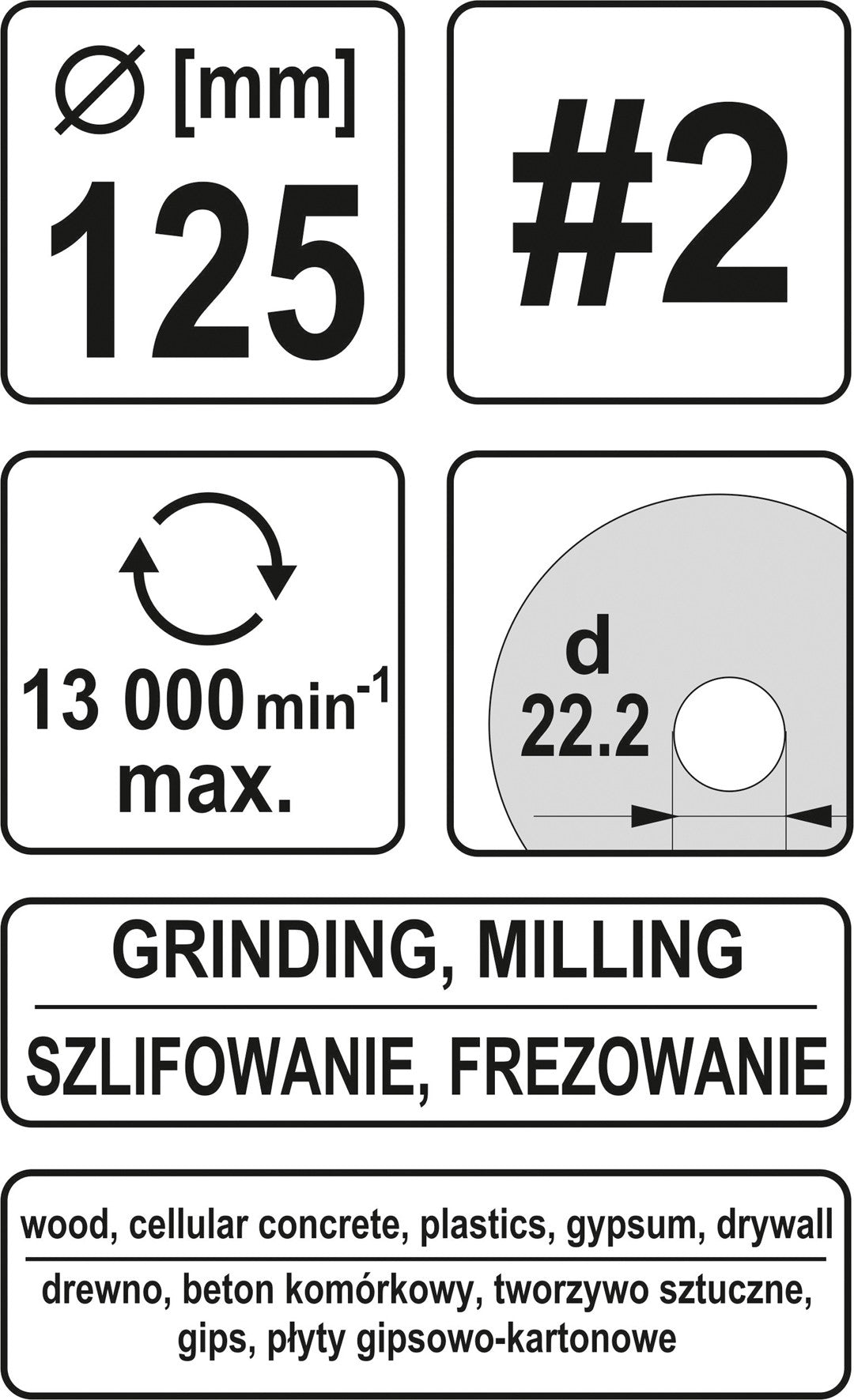 Diskas/freza medžiui 125mm, No2 (YT-59169)