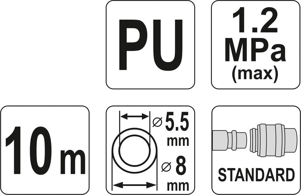 Pneumatinė žarna su antgaliais | 5.5 x 8 mm | 10 m | PU (YT-24202)
