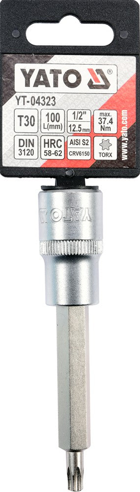 Antgalis įpresuotas į galvutę 1/2", 100 mm ilgio, T30 (YT-04323)