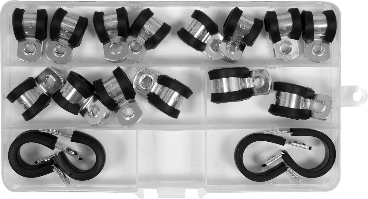 Užspaustukų asortimentas | cinkuotas plienas | gumuoti | Ø 6 - 16 mm | 18 vnt. (YT-067833)