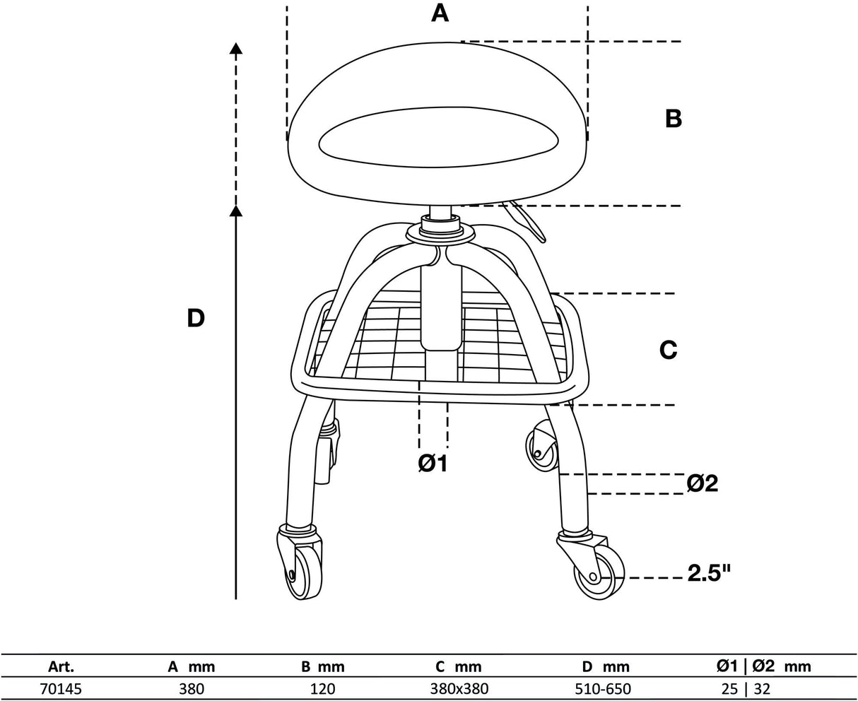 Autoserviso baro kėdė | su 4 ratukais | reguliuojamas aukštis | 540 - 680 mm (70145)