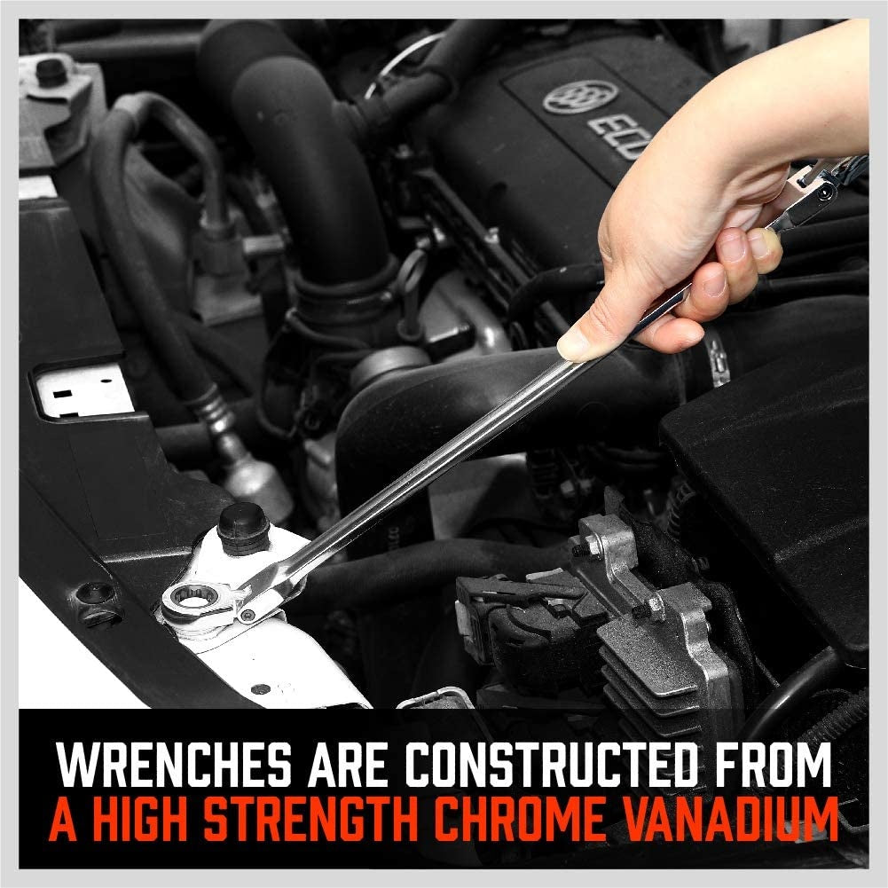 Terkšliniai dvipusiai ilgi raktai | šarnyriniai | su adapteriais | 8x9 - 17x19 mm | 10 vnt. (FMT10)