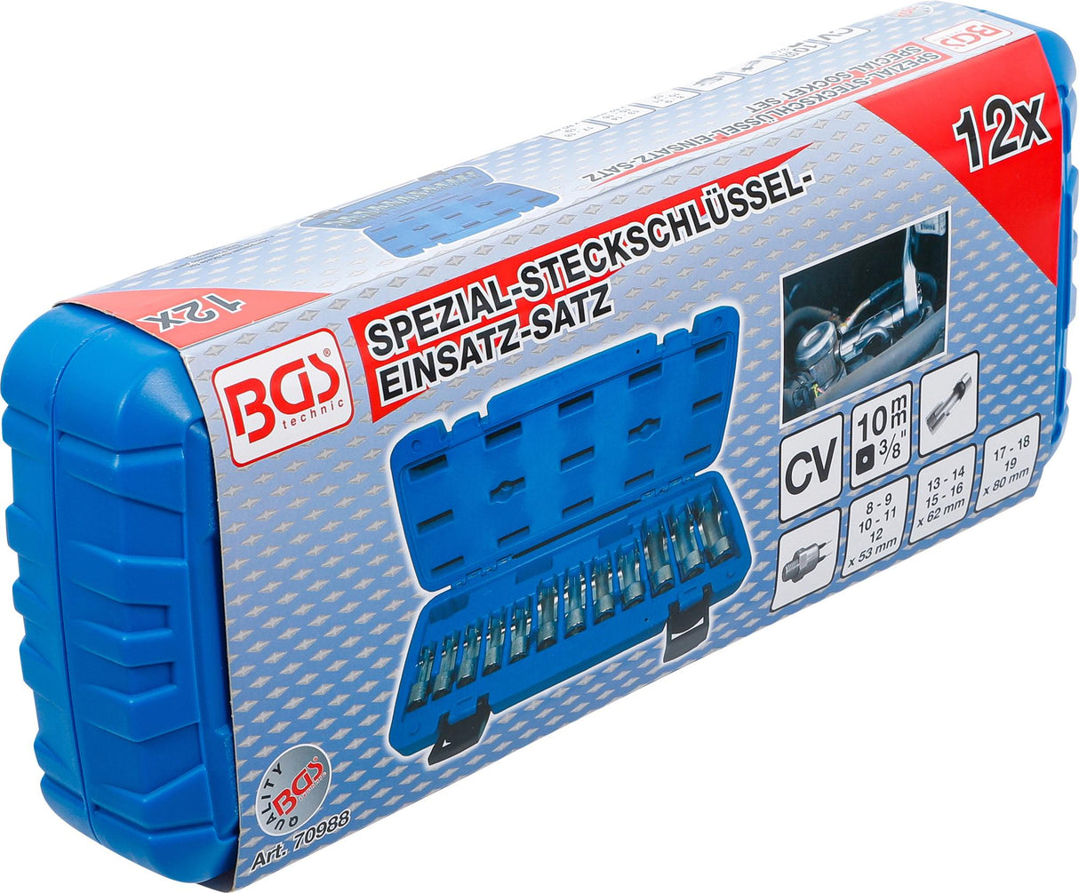 Specializuotų galvučių rinkinys su išpjova | 10 mm (3/8") | 8 - 19 mm | 12 vnt. (70988)