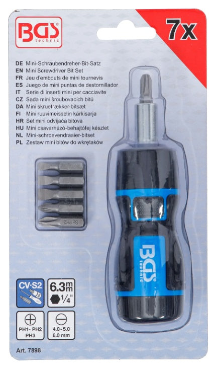 Ratchet Screwdriver | with interchangeable bits | reversible | 7 pcs (7898)