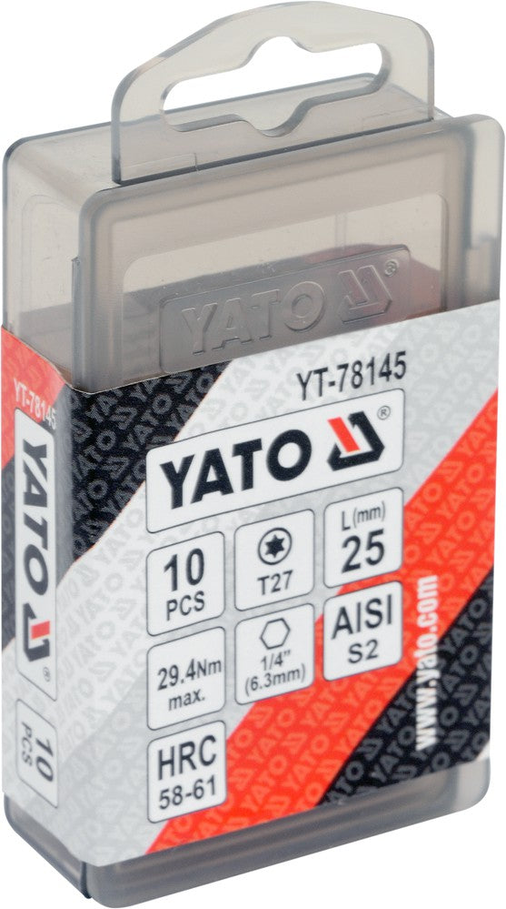 Antgalių rinkinys | 6.3 mm (1/4") | T-star (Torx) T27 | S2 | 10 vnt. (YT-78145)