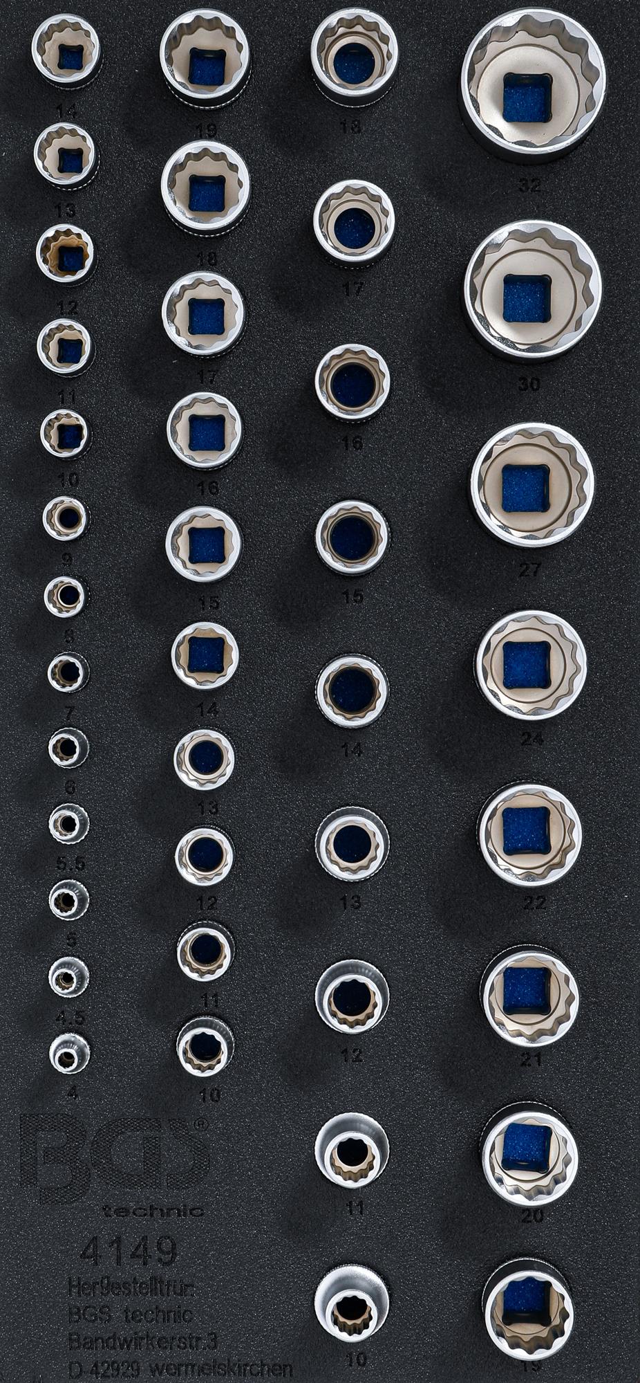 Įrankių dėklas 1/3: galvutės 12 kampų | 6,3 mm (1/4"), 10 mm (3/8"), 12,5 mm (1/2") | 40 vnt. (4149)