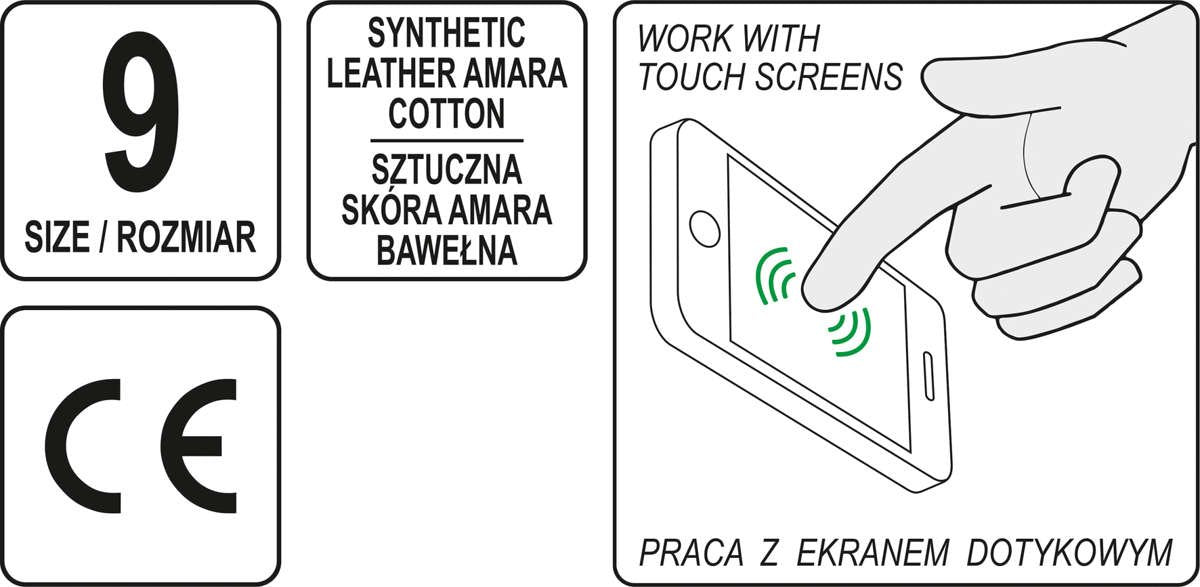 Darbo prštinės | Oda Amara | tinka jutikliniams ekranams | 9 dydis (YT-74652)