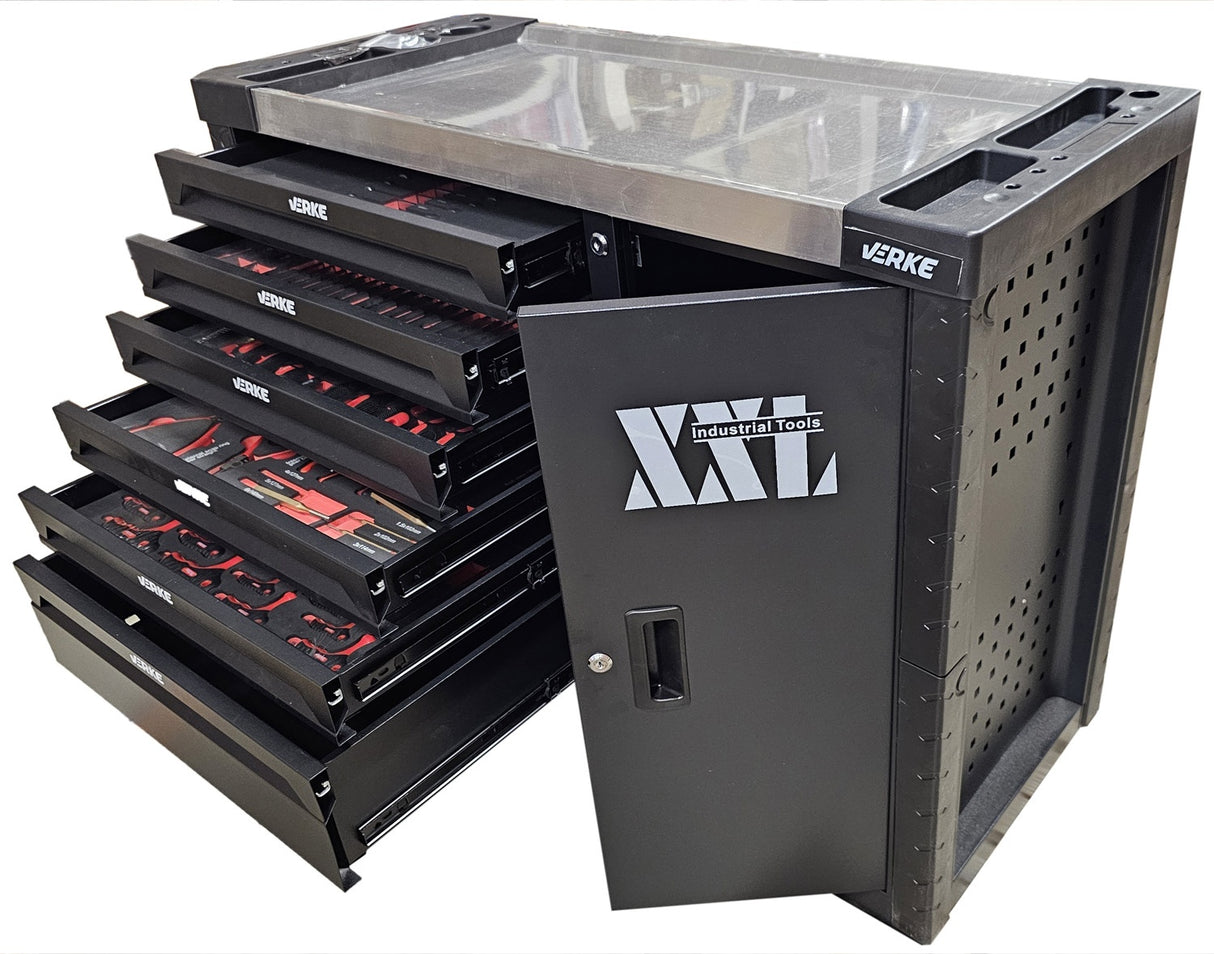 Įrankių spintelė ant ratukų XXL | metalinis starviršis | su įrankiais | 7 stalčiai / 1 durelės (H7008)