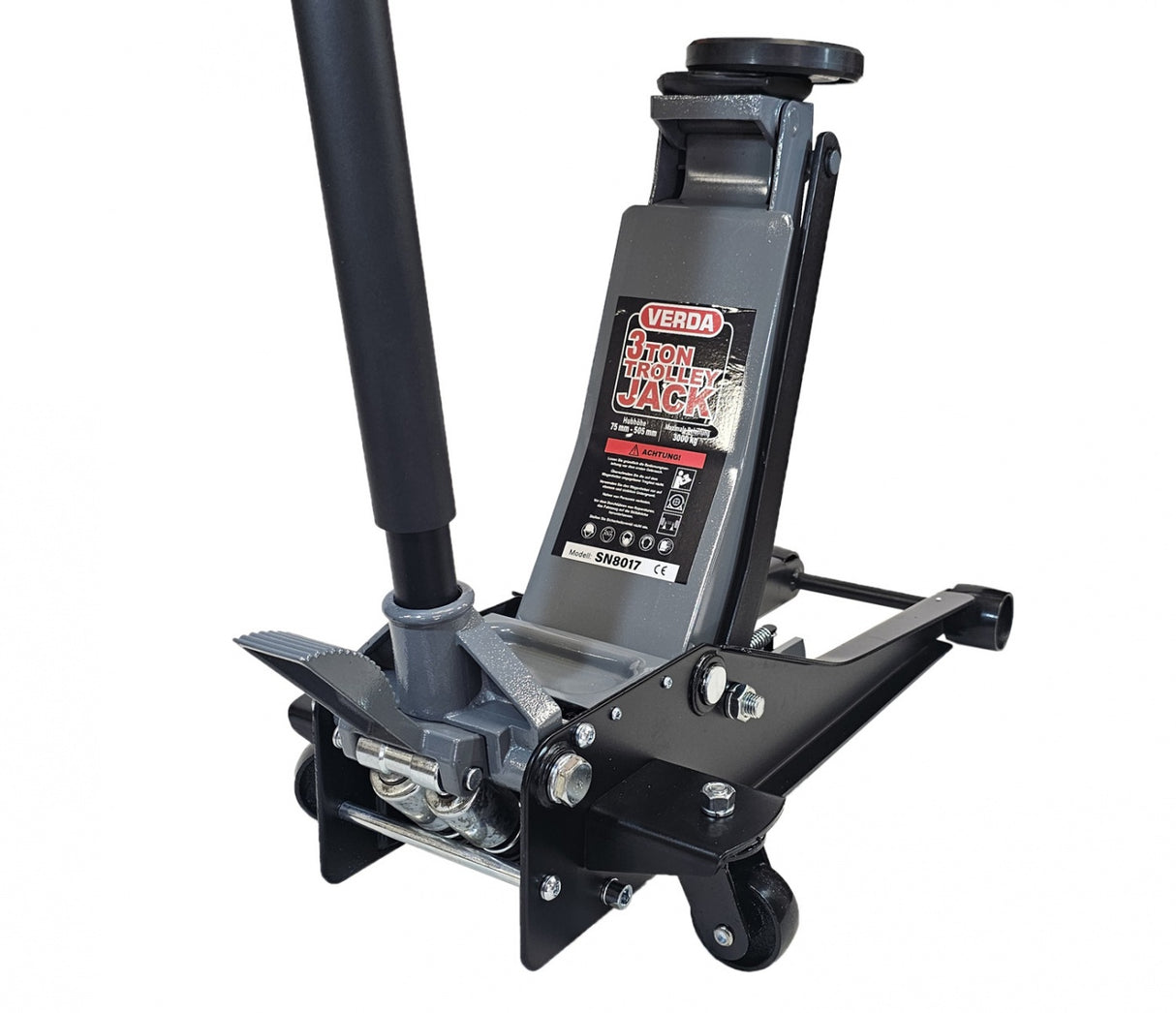 Domkratas su ratukais | su pedalu | 2 gumos | dvigubas stūmoklis | 75- 505 mm | 3.0 t (FJ25-B)