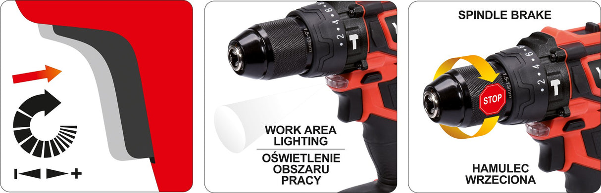 Akumuliatorinis smūginis gręžtuvas / suktukas bešepetėlinis, LI- ION 18V 2,0AH (YT-82796)