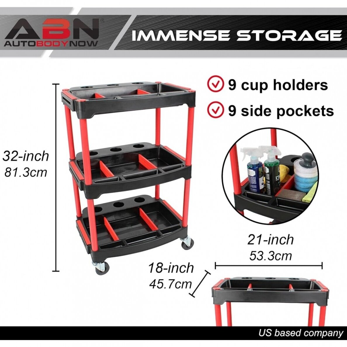 Dirbtuvių vežimėlis | 3 lygių kompozitas su dalių saugykla | + 2 perforacijos su 8 kabliukais (WT3P)