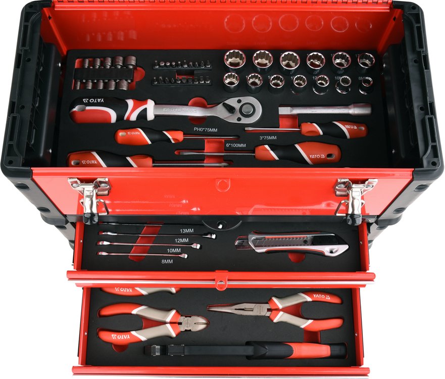 Dėžė įrankiams ant ratukų | metalinė | su įrankiais | 79 vnt. (YT-09104)