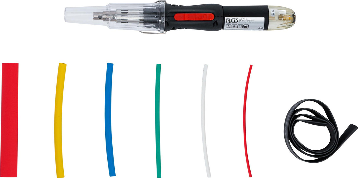 Mini karštų dujų degiklis su susitraukiančių vamzdelių asortimentu | spalvoti | su pjezo uždegimu | 162 vnt. (70143)