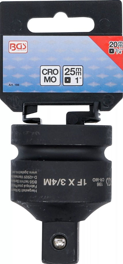 Smūginis adapteris | vidinis kvadratas 25 mm (1") - išorinis kvadratas 20 mm (3/4") (196)