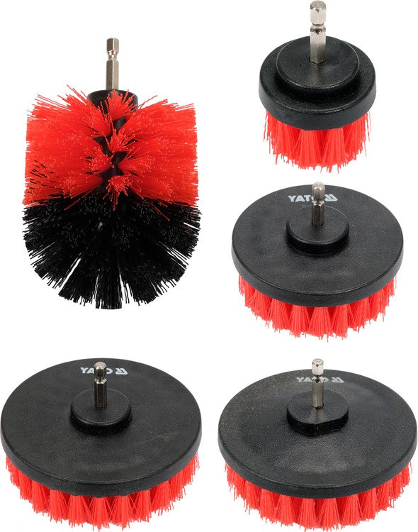 Šepečių rinkinys su Hex 6.3 mm (1/4") galu | Nailonas | 5 vnt. (YT-47777)