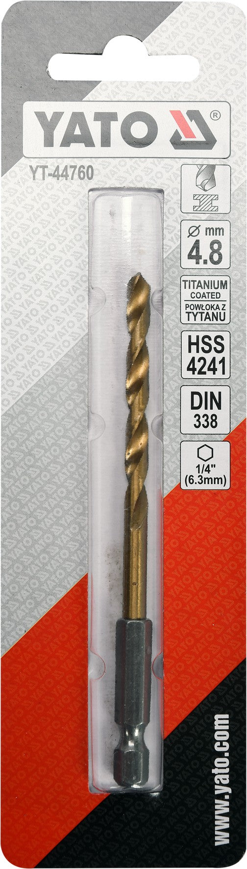 Grąžtas metalui su Hex 6.3 mm (1/4") galu HSS-TiN | 4.8 mm (YT-44760)