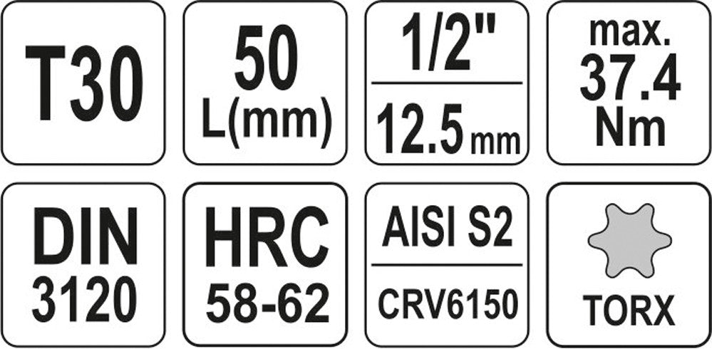 Antgalis įpresuotas į galvutę 1/2", T30 x 55 mm (YT-04313)
