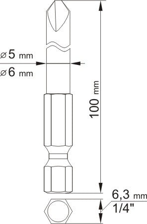 Биты крестовые трёхлопастные 1/4", 2 шт.: Nr2x100mm; Nr4x100mm