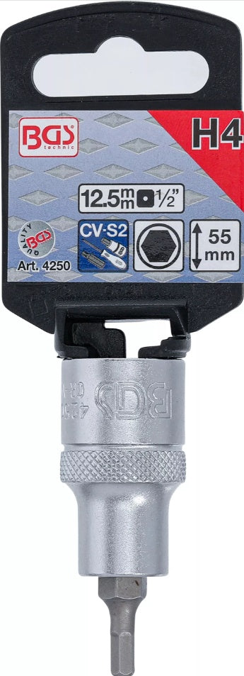 Antgalis įpresuotas į galvutę | 12,5 mm (1/2") | hex šešiakampis 4 mm (4250)