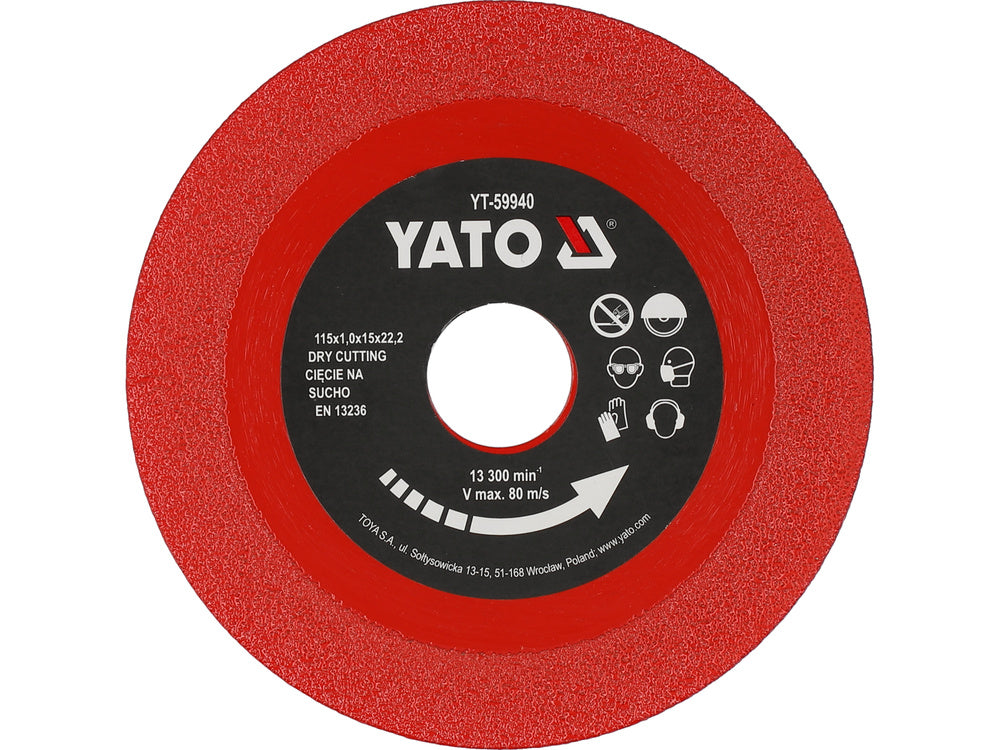 Deimantinis pjovimo diskas | stiklas, plytelės | 115 mm X 1.0 X 22,23 mm (YT-59940)