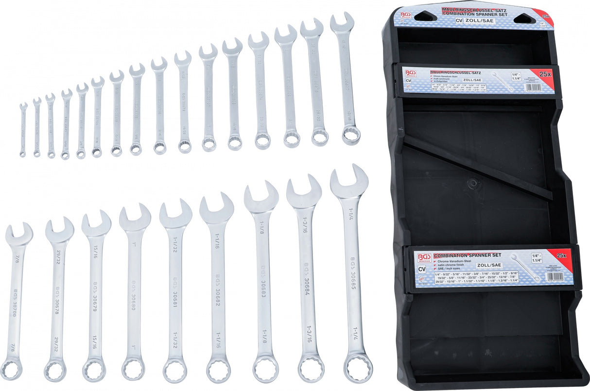 Kombinuotų raktų rinkinys | Coliniai dydžiai | 1/4 "- 1.1/4" | 25 vnt. (30101)