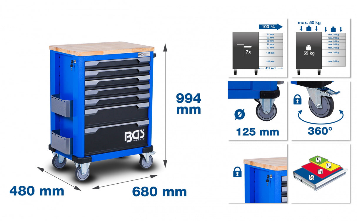 Tool cabinet on wheels | with tools | 7 drawers | 263 pcs (6066)