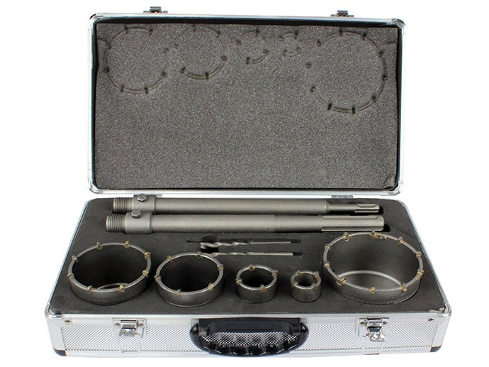 Gręžimo karūnų rinkinys su ilgais adapteriais SDS Plus | 30-100 mm | 9 vnt. (ES20449)