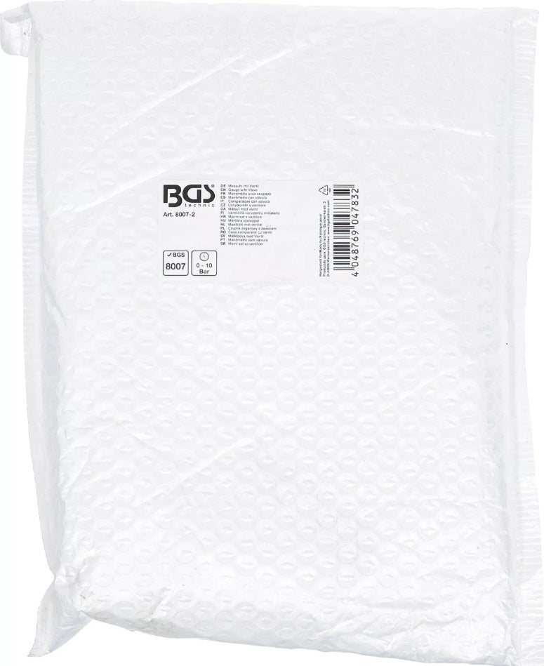 Manometras su žarna ir vožtuvu | 0 - 10 bar | iš BGS 8007 (8007-2)