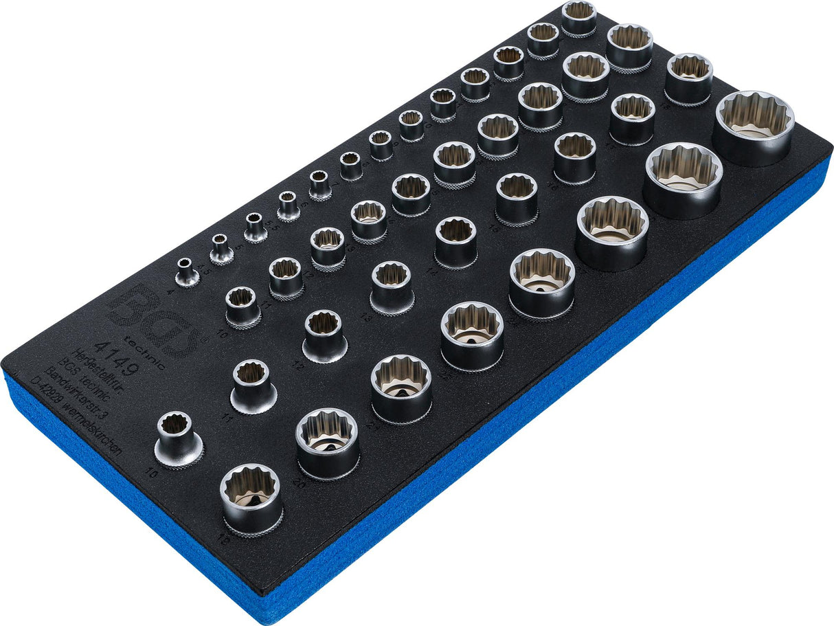 Įrankių dėklas 1/3: galvutės 12 kampų | 6,3 mm (1/4"), 10 mm (3/8"), 12,5 mm (1/2") | 40 vnt. (4149)