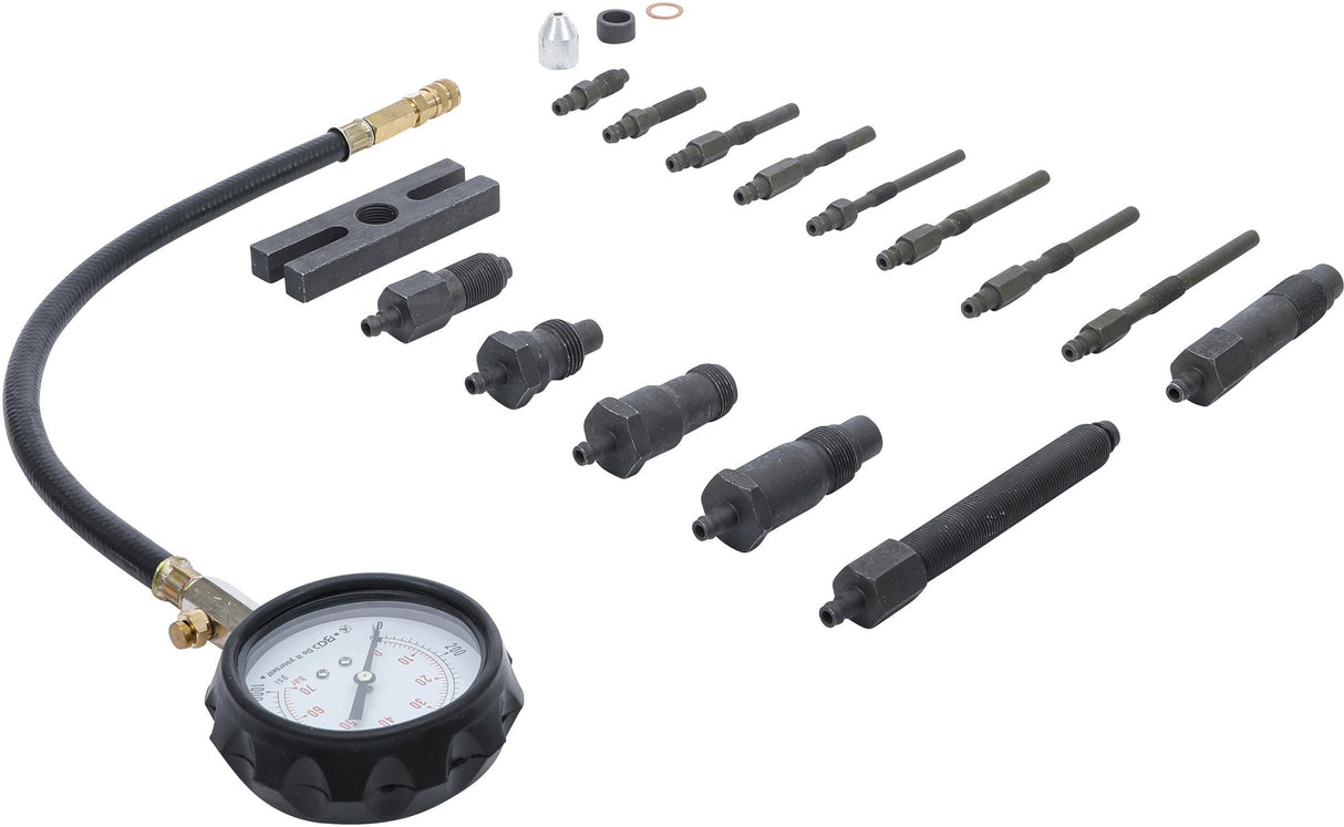 Dyzelinis kompresijos matuoklis su adapteriais (62660)