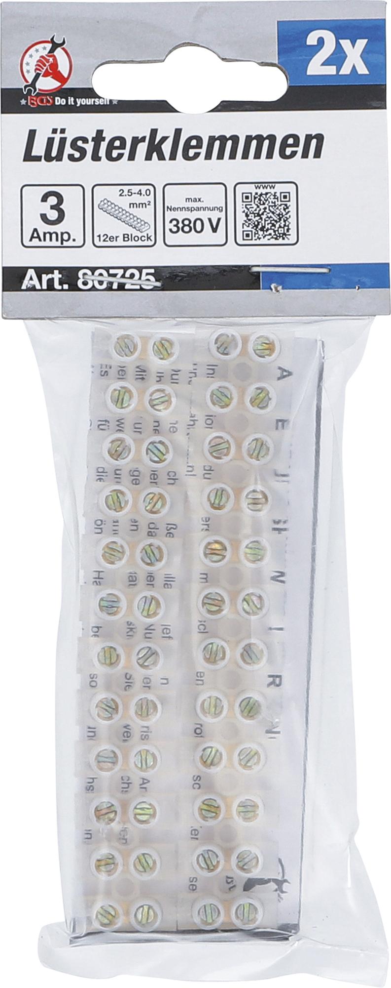 Laidų tvirtinimo gnybtai | 2.5 mm² | 2 vnt. | 12 vnt. blokelis (80725)