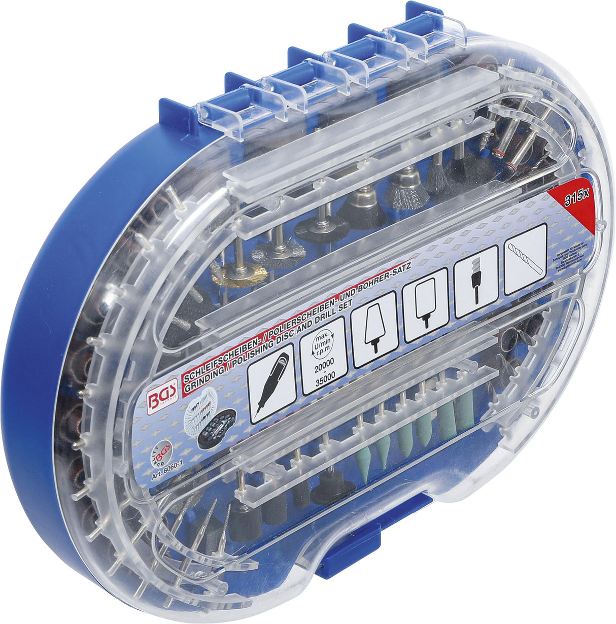 Šlifavimo / poliravimo diskų ir grąžtų rinkinys greitaeigiams elektriniams įrankiams | 315 vnt. (8060-1)