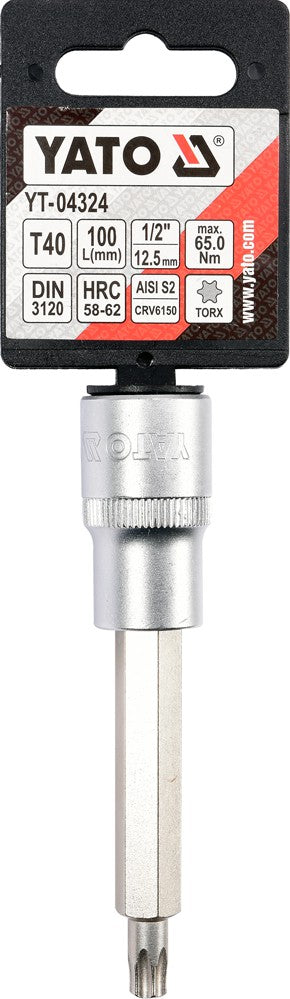 Antgalis įpresuotas į galvutę 1/2", 100 mm ilgio, T40 (YT-04324)