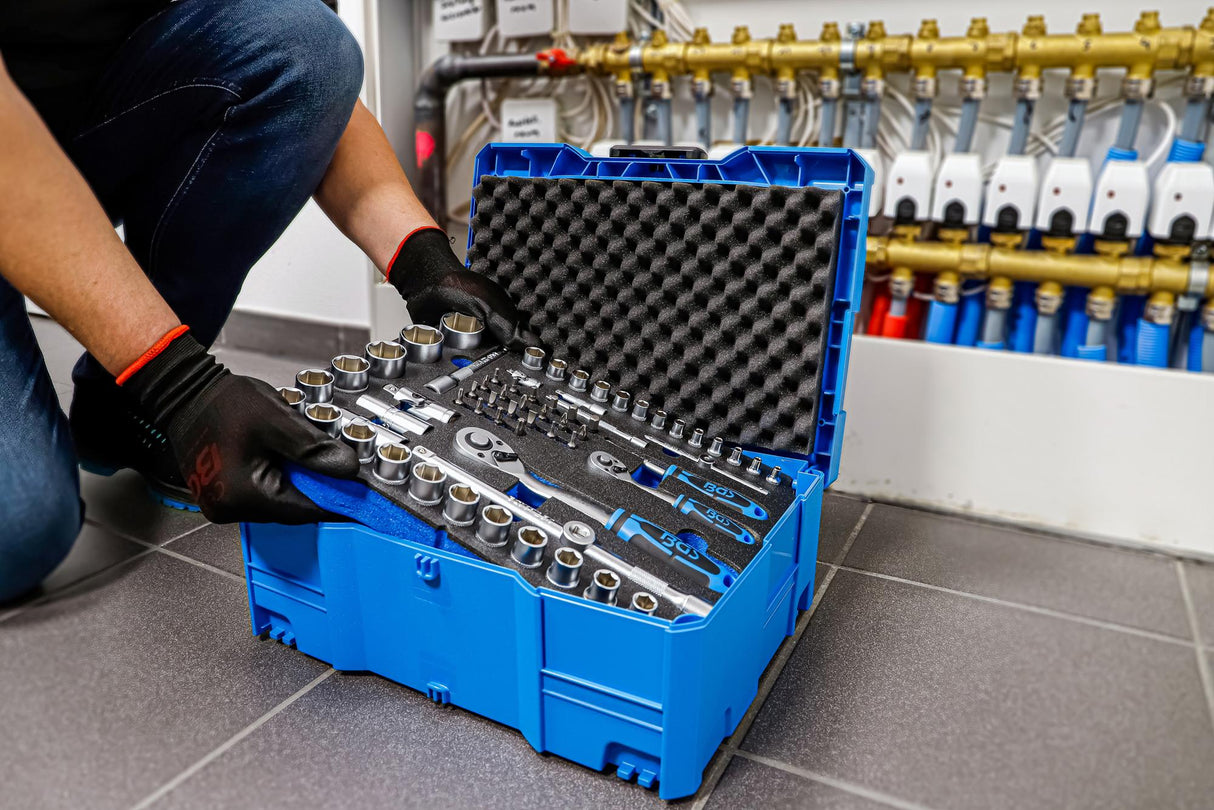 Galvutės, plaktukas, replės, atsuktuvų rinkinys | 6,3 mm (1/4") / 12,5 mm (1/2") | BGS systainer® | 77 vnt. (3357)