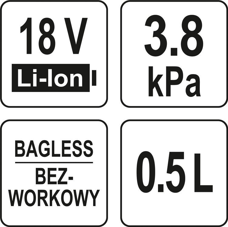 Dulkių siurblys | su filtru | 18V | be akumuliatoriaus (YT-85680)